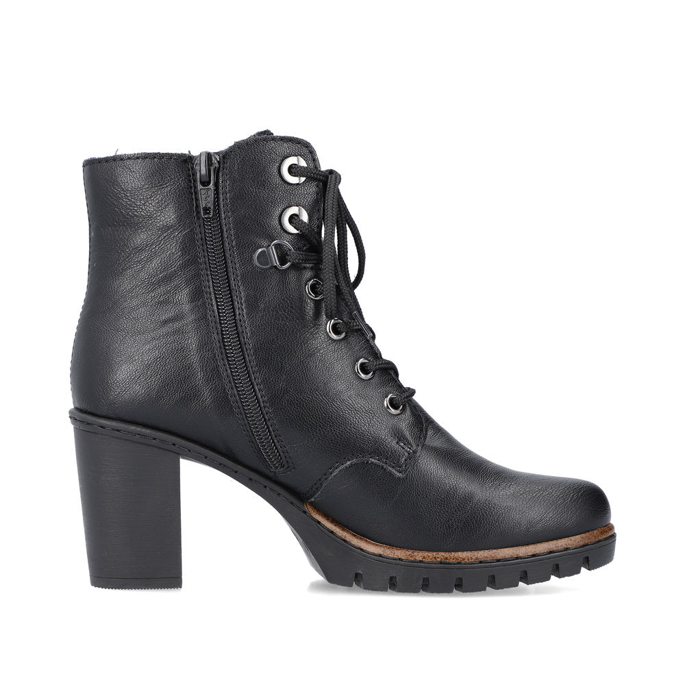 Rieker Y2533-00 Black Heel Ankle Boots with Laces & Chain
