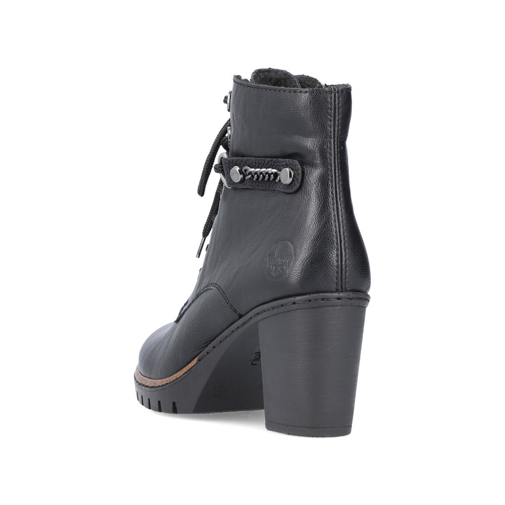 Rieker Y2533-00 Black Heel Ankle Boots with Laces & Chain