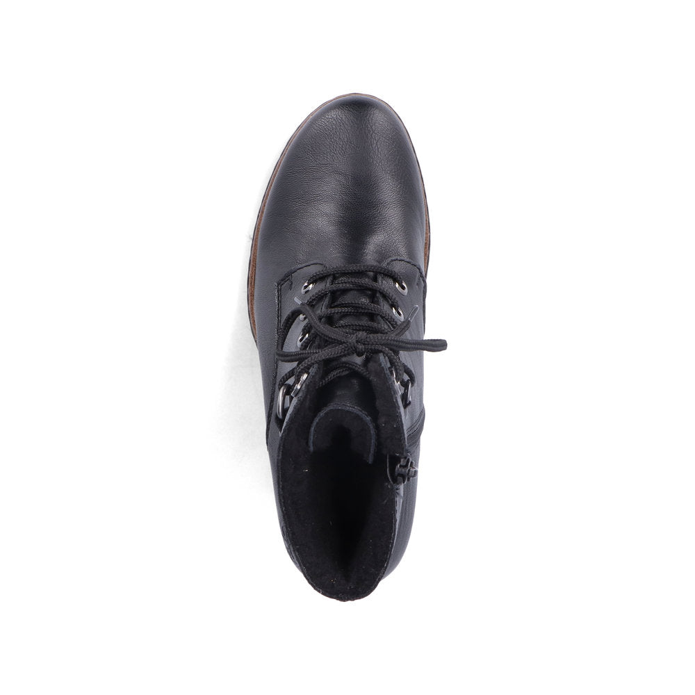 Rieker Y2533-00 Black Heel Ankle Boots with Laces & Chain