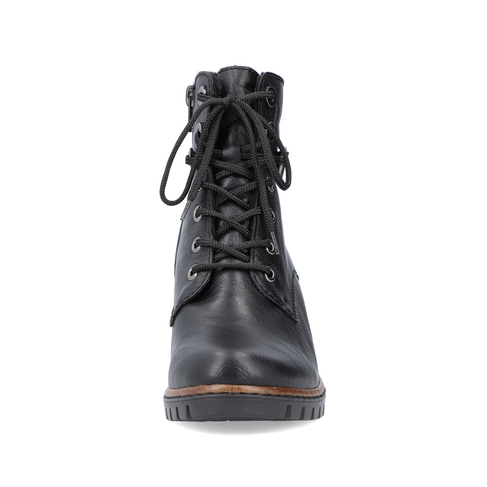 Rieker Y2533-00 Black Heel Ankle Boots with Laces & Chain