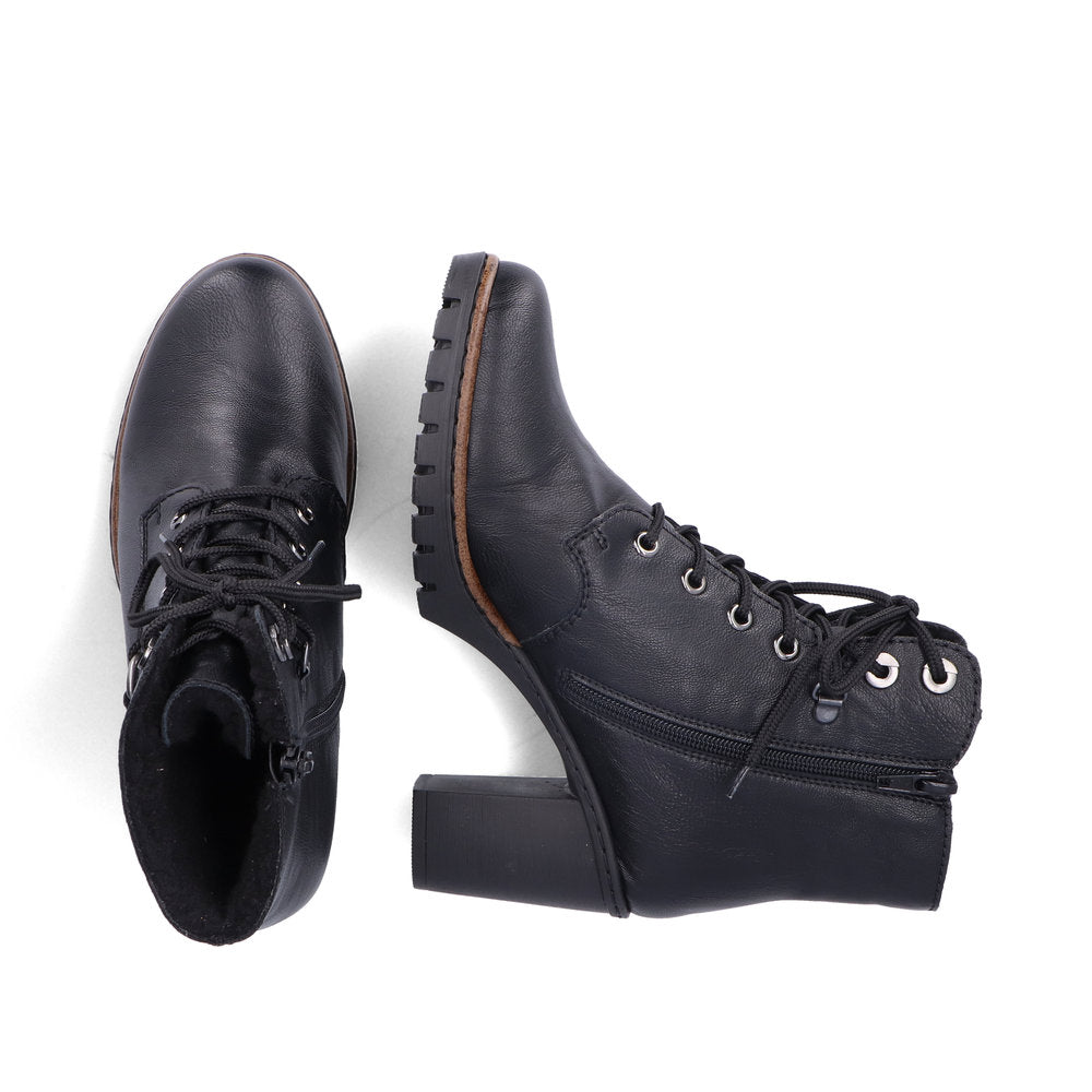 Rieker Y2533-00 Black Heel Ankle Boots with Laces & Chain