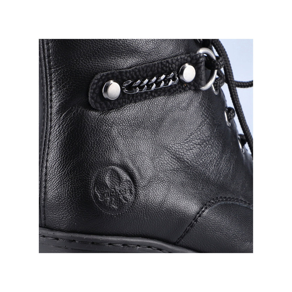 Rieker Y2533-00 Black Heel Ankle Boots with Laces & Chain