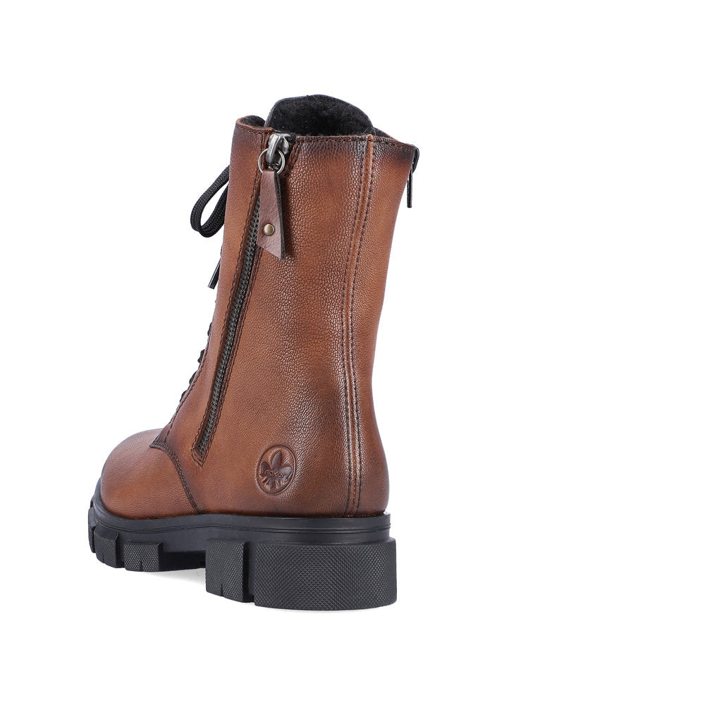 Rieker Y7122-20 Brown Boots with Zip and Laces