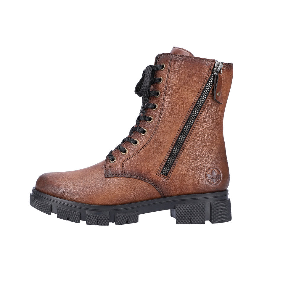 Rieker Y7122-20 Brown Boots with Zip and Laces