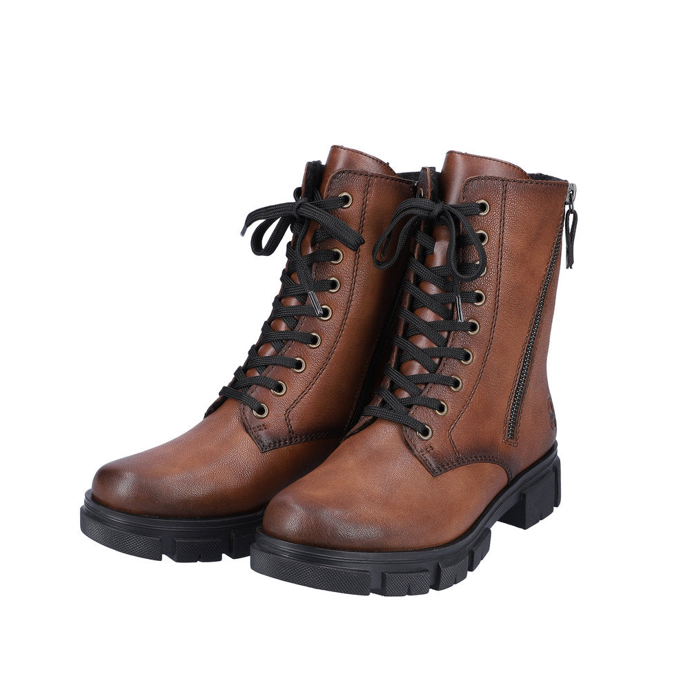 Rieker Y7122-20 Brown Boots with Zip and Laces