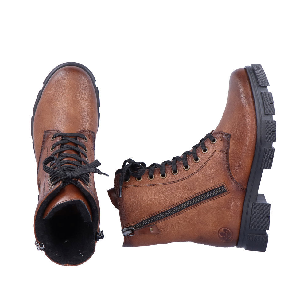 Rieker Y7122-20 Brown Boots with Zip and Laces