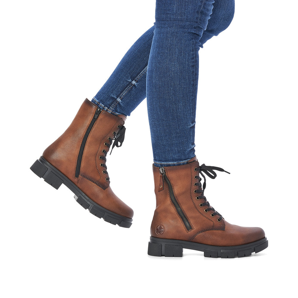 Rieker Y7122-20 Brown Boots with Zip and Laces