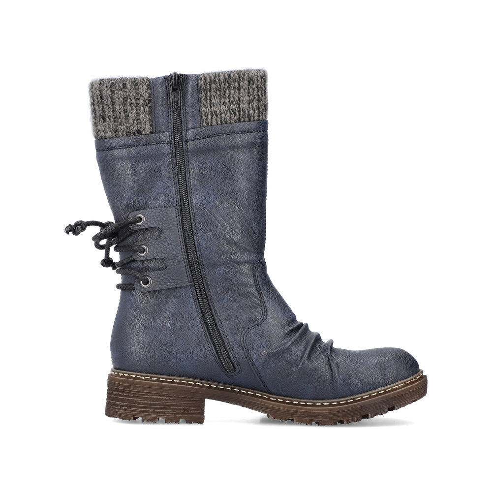 Rieker Z4750-15 Tex Navy Blue Knit Calf Boots