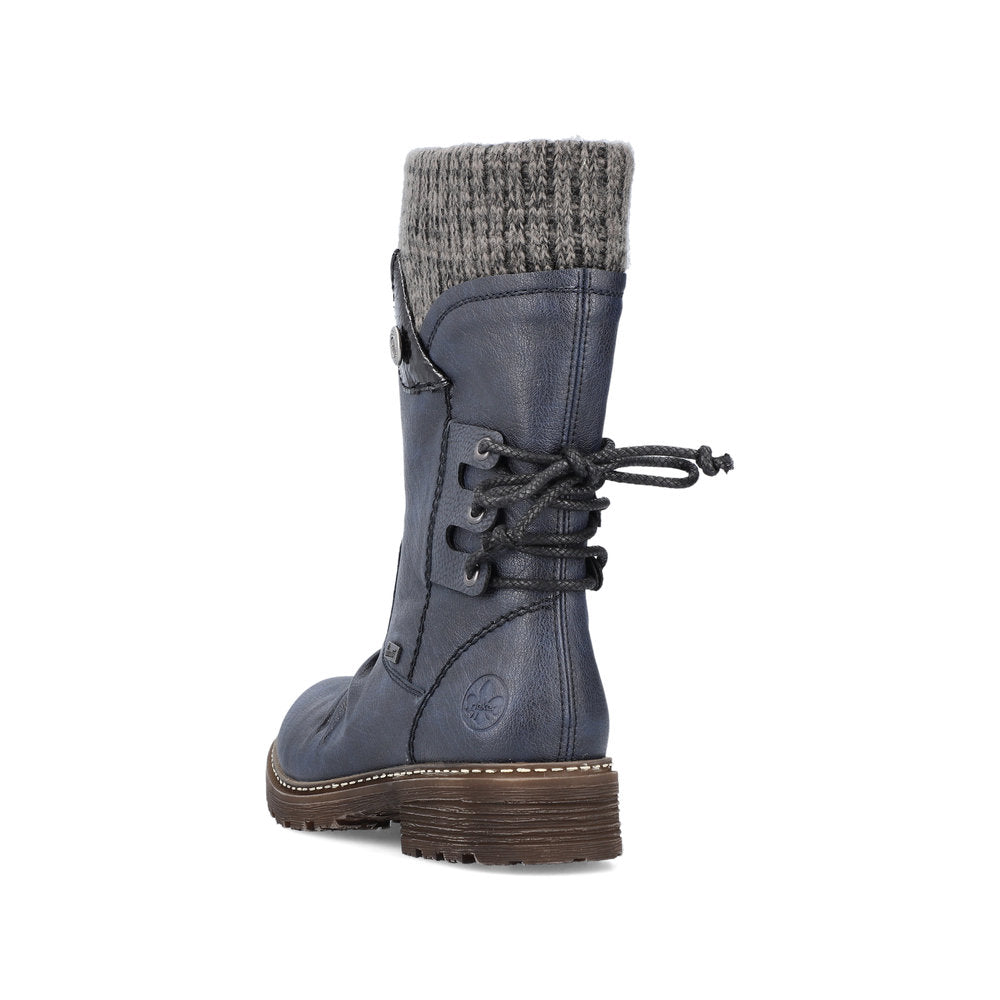 Rieker Z4750-15 Tex Navy Blue Knit Calf Boots