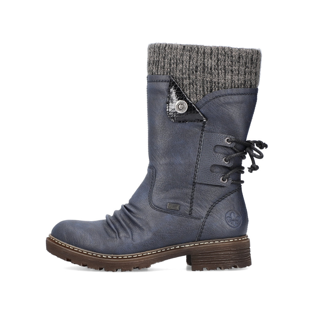 Rieker Z4750-15 Tex Navy Blue Knit Calf Boots