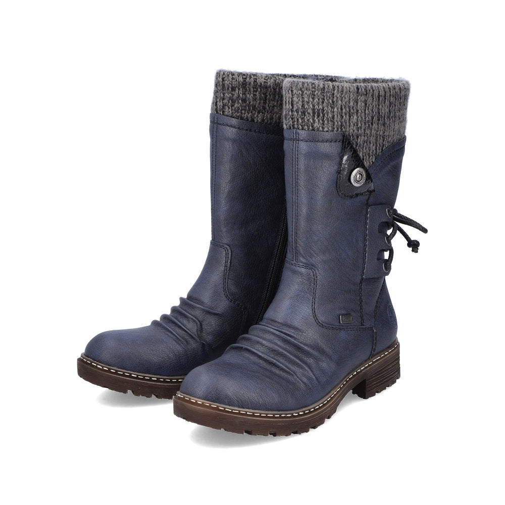 Rieker Z4750-15 Tex Navy Blue Knit Calf Boots