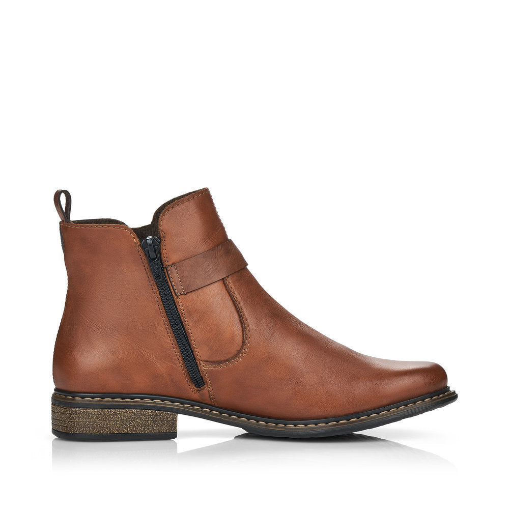Rieker Z4959-22 Brown Ankle Boots with Gold Side Buckle