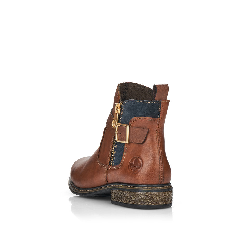 Rieker Z4959-22 Brown Ankle Boots with Gold Side Buckle