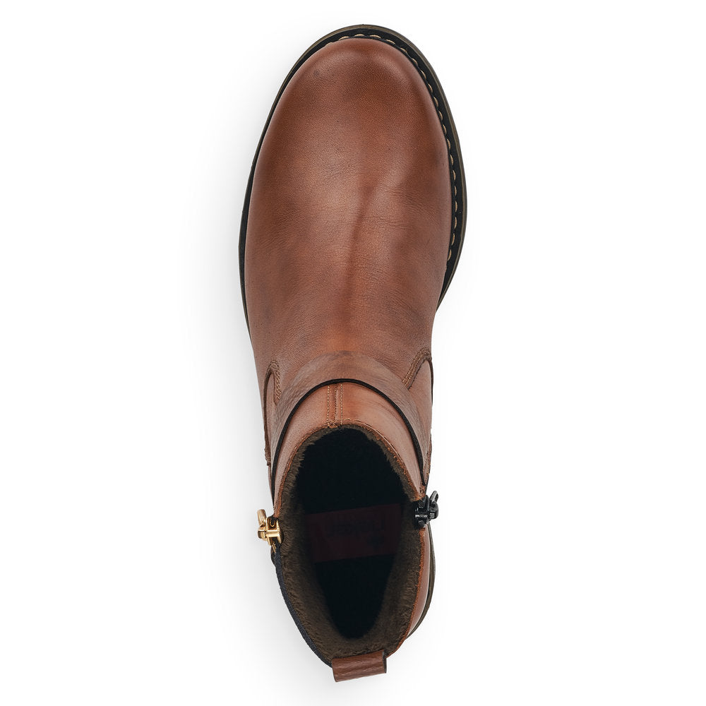 Rieker Z4959-22 Brown Ankle Boots with Gold Side Buckle