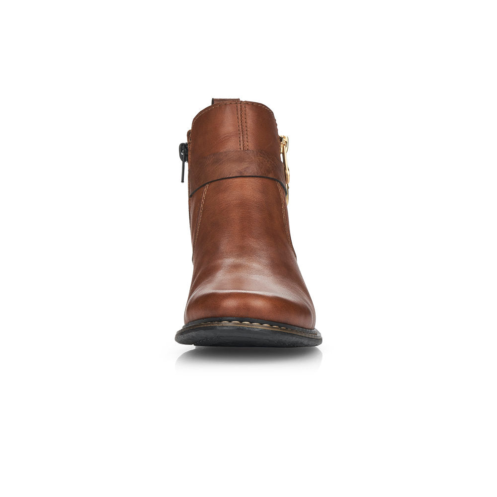 Rieker Z4959-22 Brown Ankle Boots with Gold Side Buckle