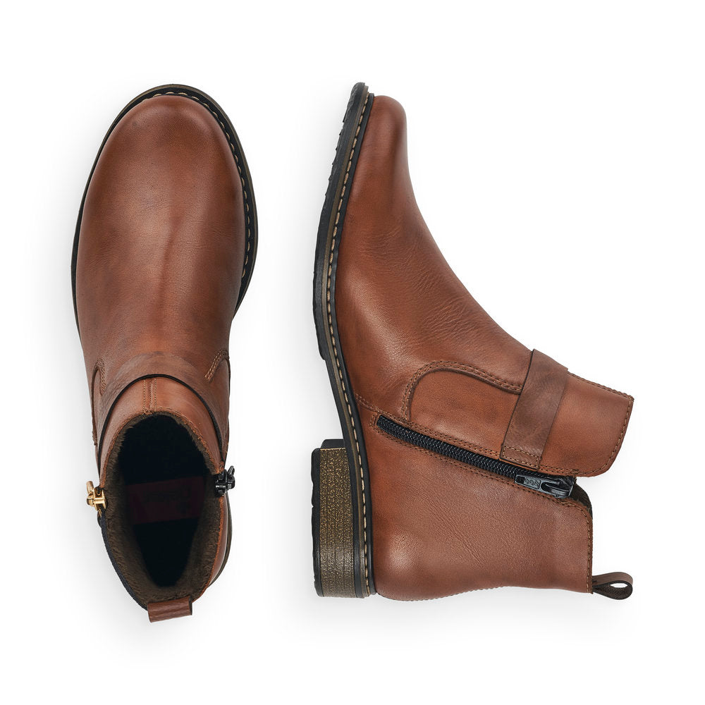 Rieker Z4959-22 Brown Ankle Boots with Gold Side Buckle