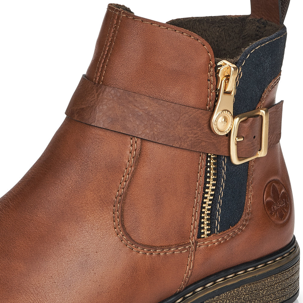 Rieker Z4959-22 Brown Ankle Boots with Gold Side Buckle