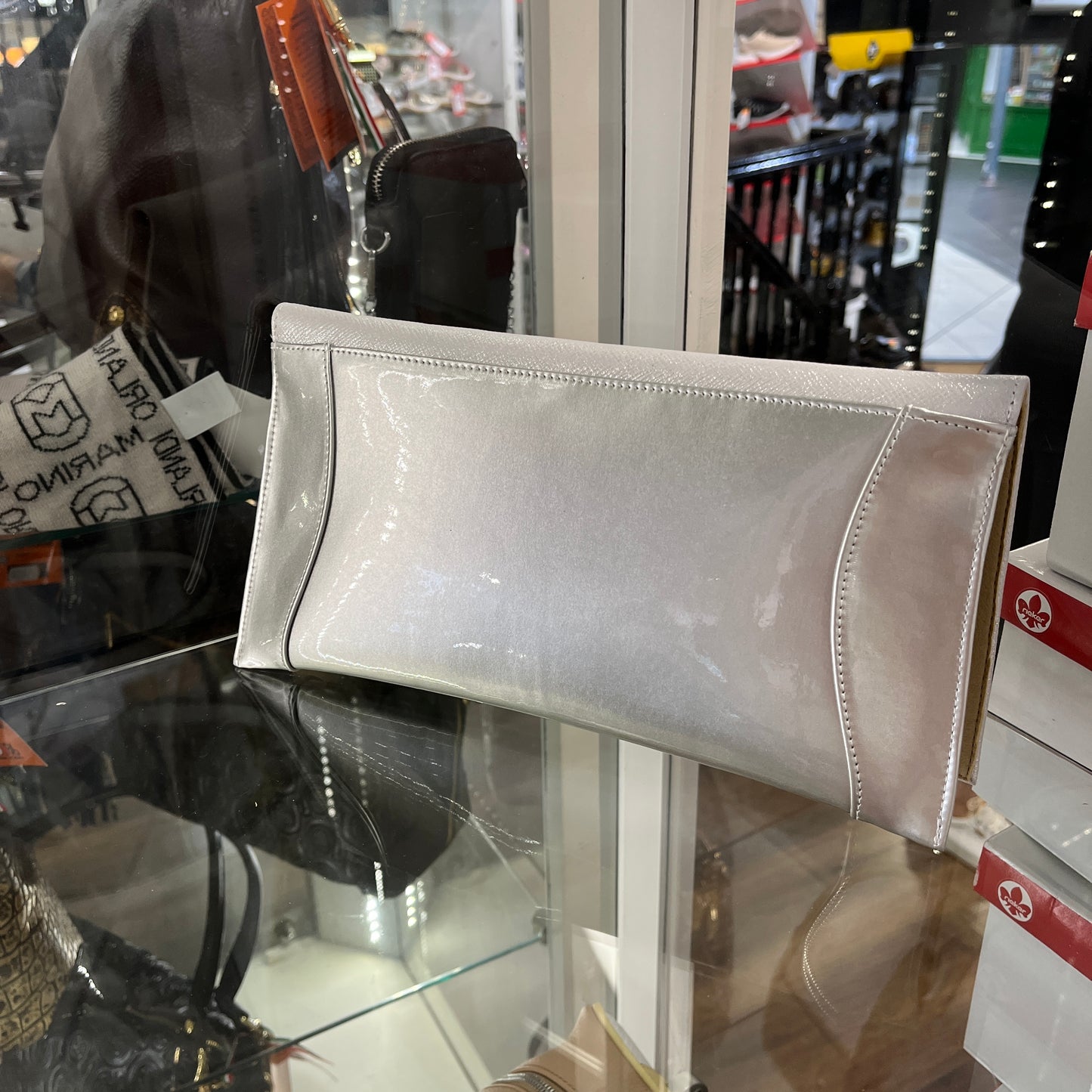 Bioeco by Arka B0002 2103+0004 Silver Leather Dressy Formal Clutch Bag