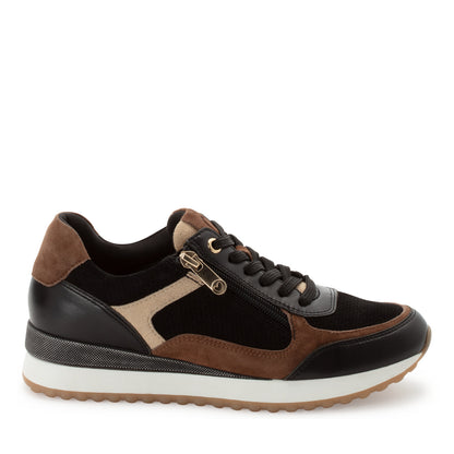 Marco Tozzi 2-23719-44 098 Black, Brown & Gold Combi Side Zip Trainers