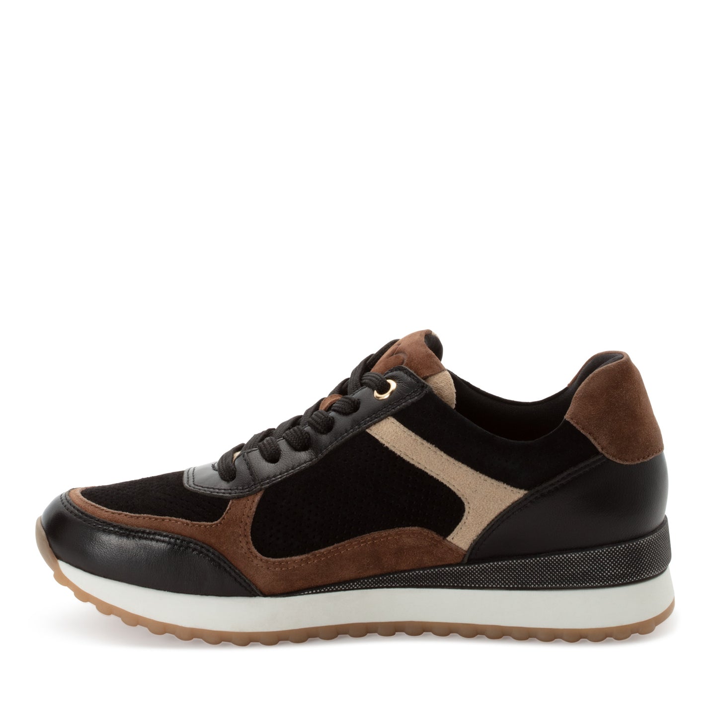Marco Tozzi 2-23719-44 098 Black, Brown & Gold Combi Side Zip Trainers