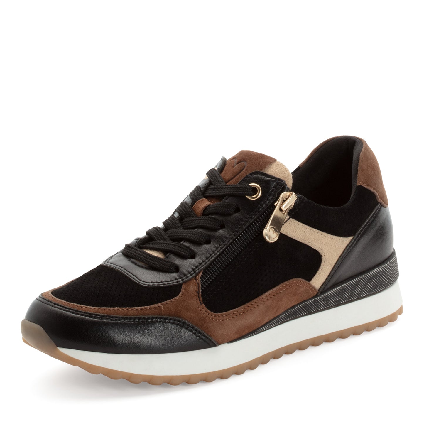 Marco Tozzi 2-23719-44 098 Black, Brown & Gold Combi Side Zip Trainers