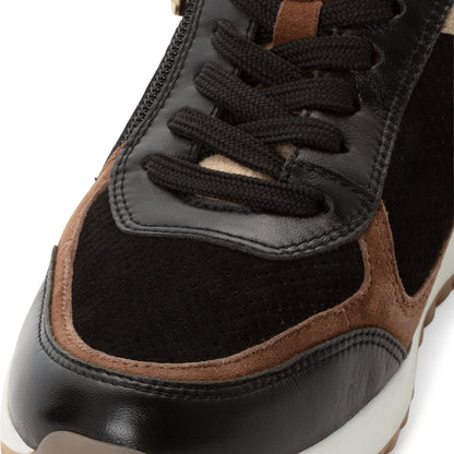 Marco Tozzi 2-23719-44 098 Black, Brown & Gold Combi Side Zip Trainers