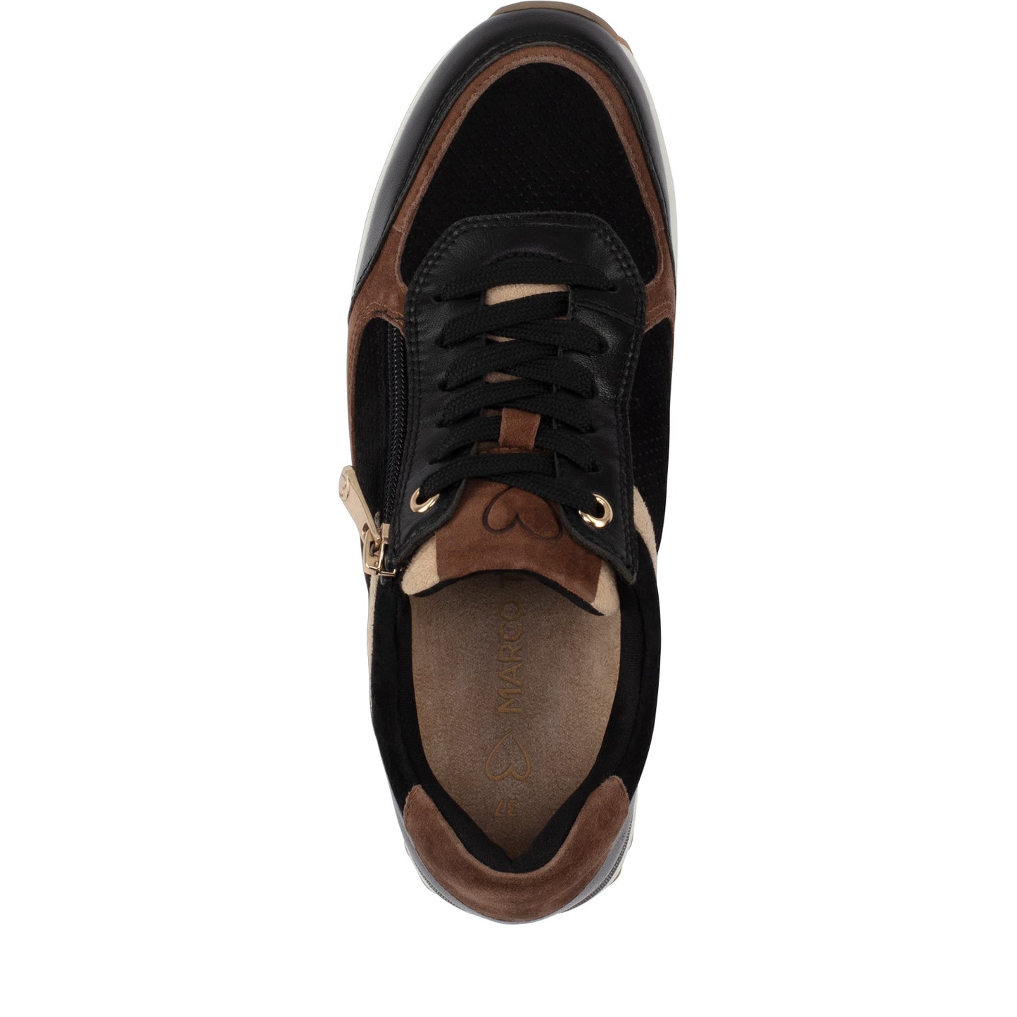 Marco Tozzi 2-23719-44 098 Black, Brown & Gold Combi Side Zip Trainers