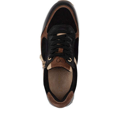 Marco Tozzi 2-23719-44 098 Black, Brown & Gold Combi Side Zip Trainers