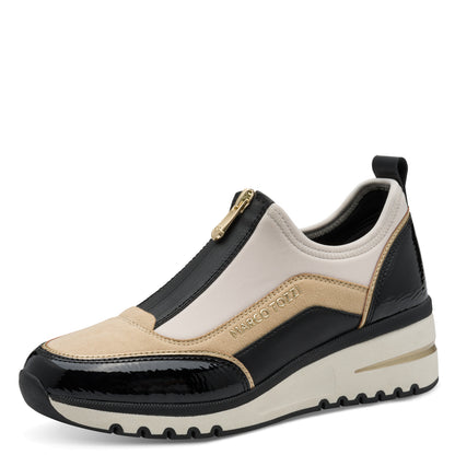 Marco Tozzi 2-24780-45 410 Cream & Black Combi Front Zip Sneakers