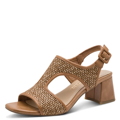 Marco Tozzi 2-28381-46 392 Cognac Tan Block Heel Sandals