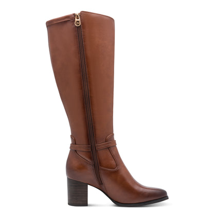 Marco Tozzi 2-85506-47 305 Cognac Tan Knee High Boots with Block Heel