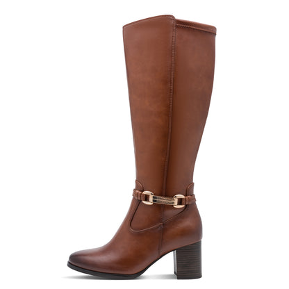 Marco Tozzi 2-85506-47 305 Cognac Tan Knee High Boots with Block Heel