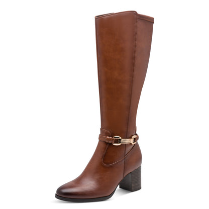 Marco Tozzi 2-85506-47 305 Cognac Tan Knee High Boots with Block Heel