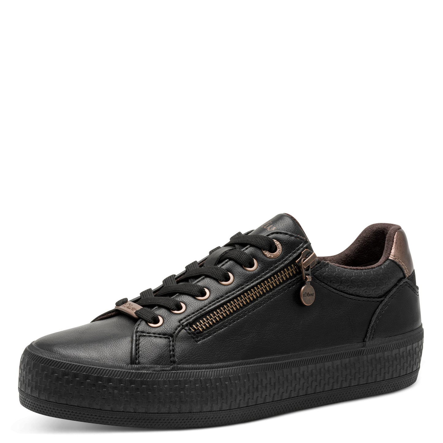 s.Oliver 5-23600-42-007 Black & Bronze Combi Trainers with Zip
