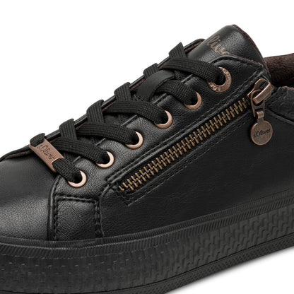 s.Oliver 5-23600-42-007 Black & Bronze Combi Trainers with Zip