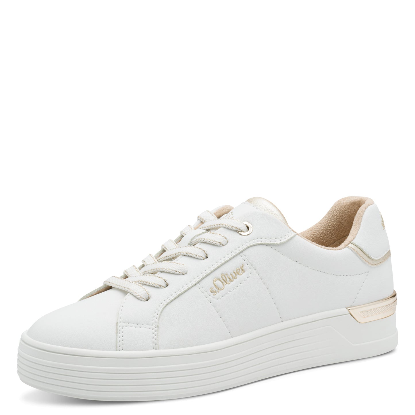 s.Oliver 5-23603-43-100 White Trainers with Gold Heel