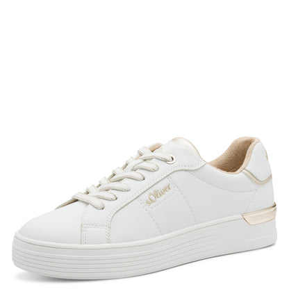 s.Oliver 5-23603-43-100 White Trainers with Gold Heel