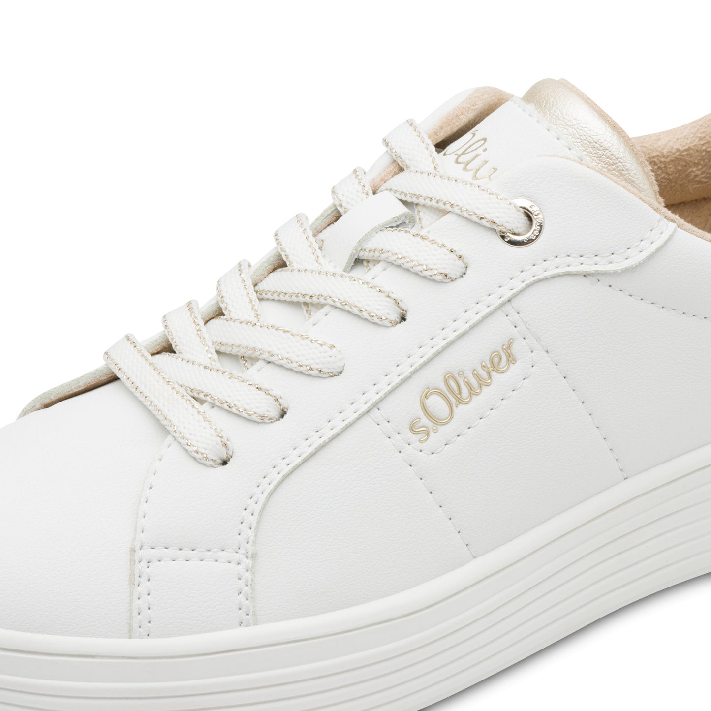 s.Oliver 5-23603-43-100 White Trainers with Gold Heel