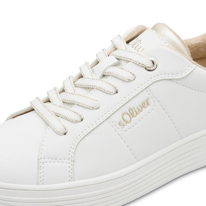 s.Oliver 5-23603-43-100 White Trainers with Gold Heel