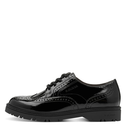 s.Oliver 5-23627-43-018 Black Patent Lace Loafers