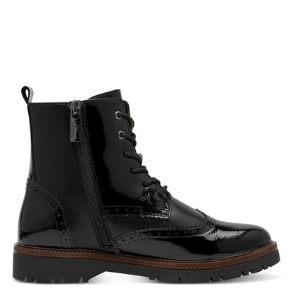 s.Oliver 5-25232-43-001 Black Patent Mix Lace Ankle Boots