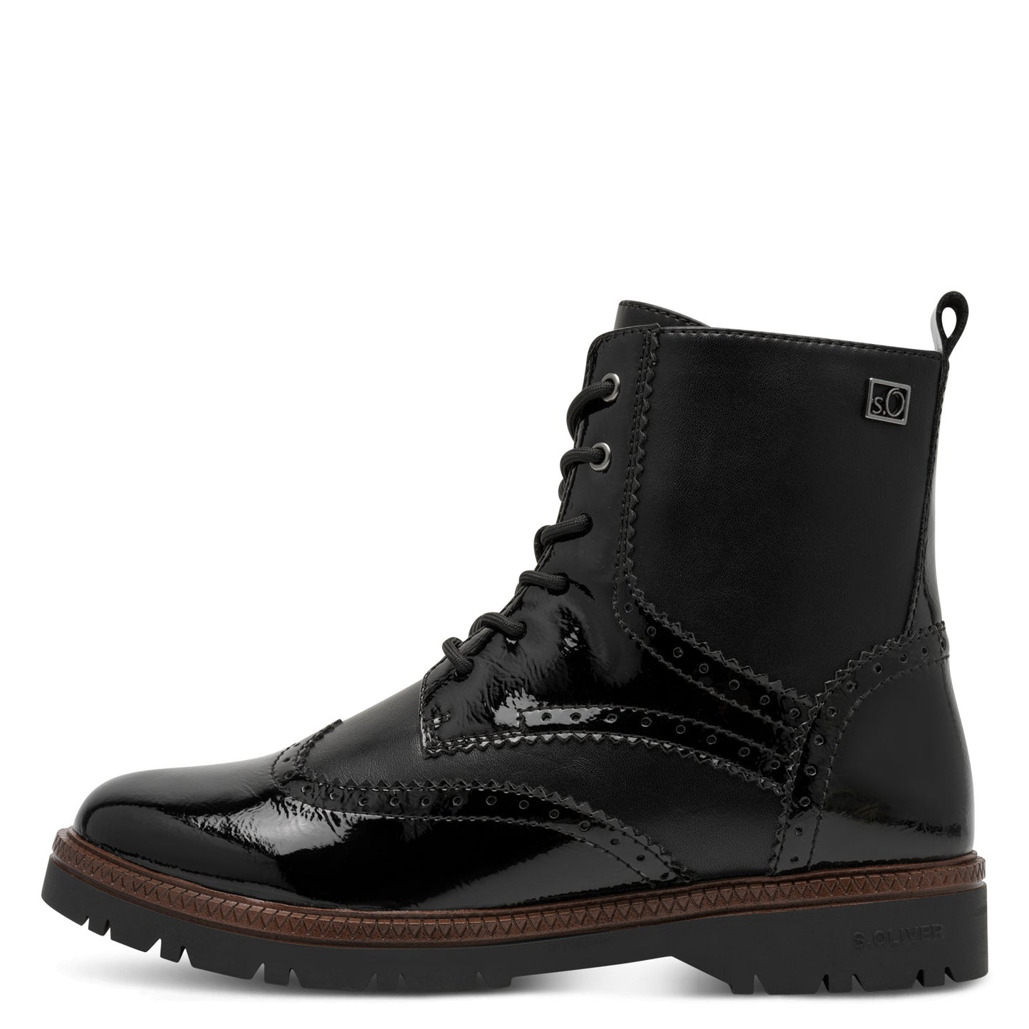 s.Oliver 5-25232-43-001 Black Patent Mix Lace Ankle Boots