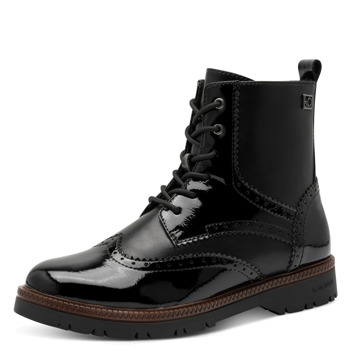s.Oliver 5-25232-43-001 Black Patent Mix Lace Ankle Boots