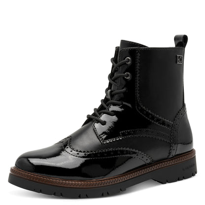 s.Oliver 5-25232-43-001 Black Patent Mix Lace Ankle Boots