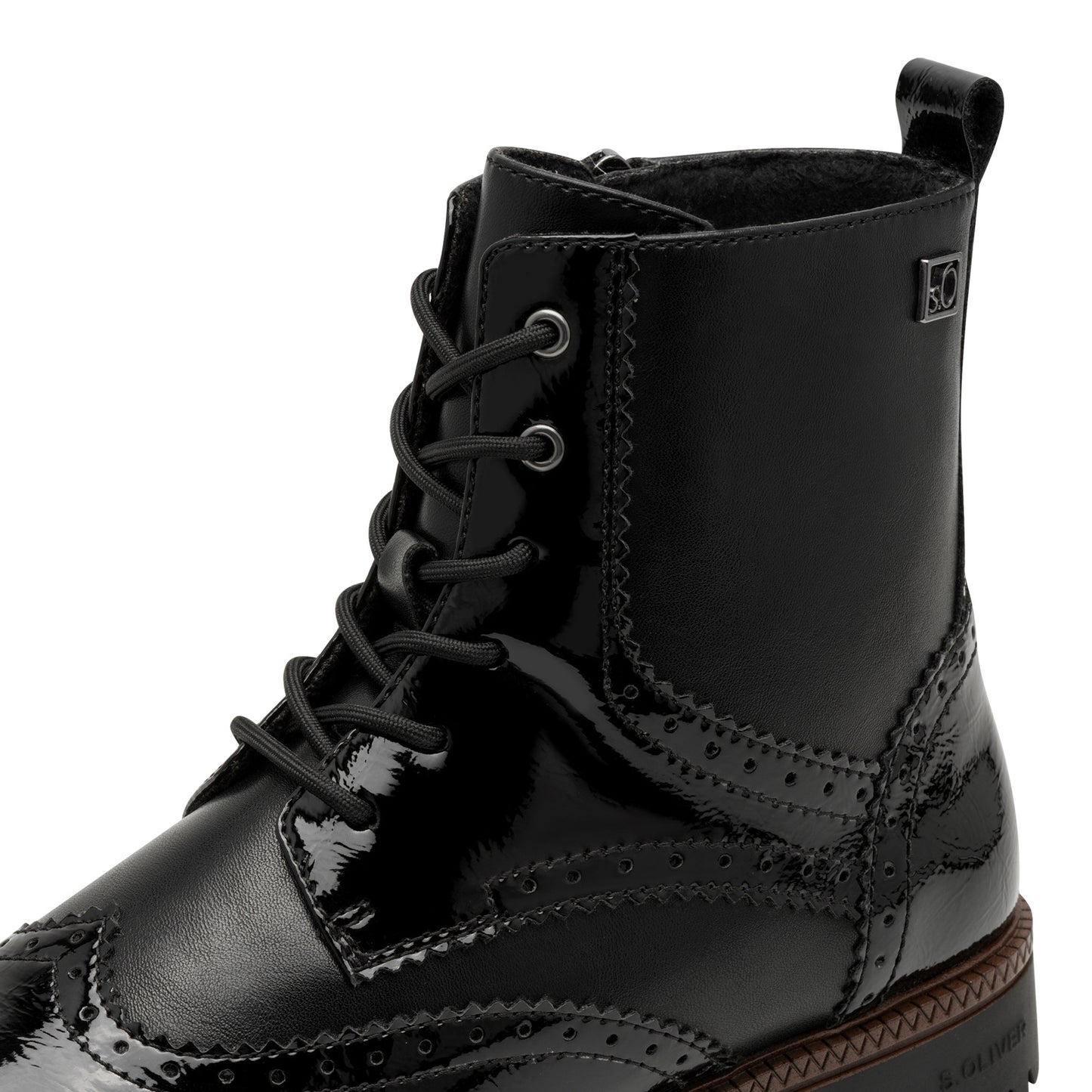 s.Oliver 5-25232-43-001 Black Patent Mix Lace Ankle Boots
