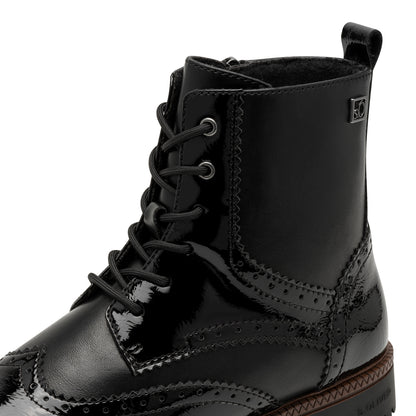 s.Oliver 5-25232-43-001 Black Patent Mix Lace Ankle Boots