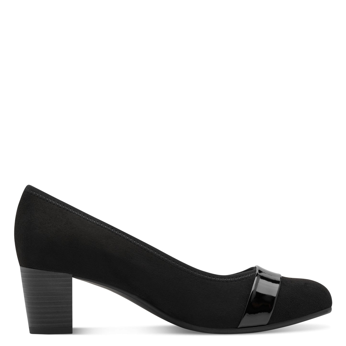 Jana Shoes 8-22467-42 009 H Fit Black/Black Patent Slip On Block Heels