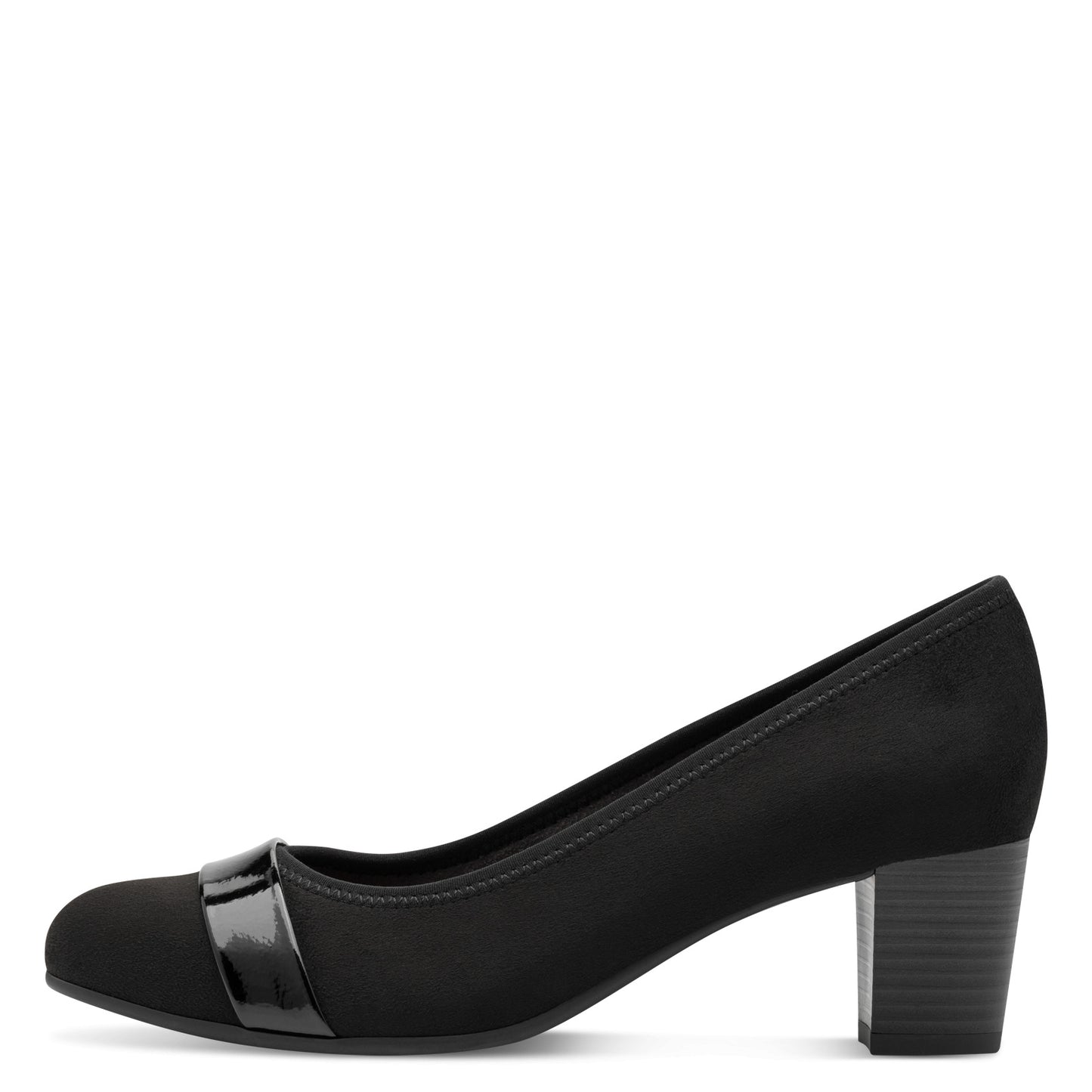 Jana Shoes 8-22467-42 009 H Fit Black/Black Patent Slip On Block Heels