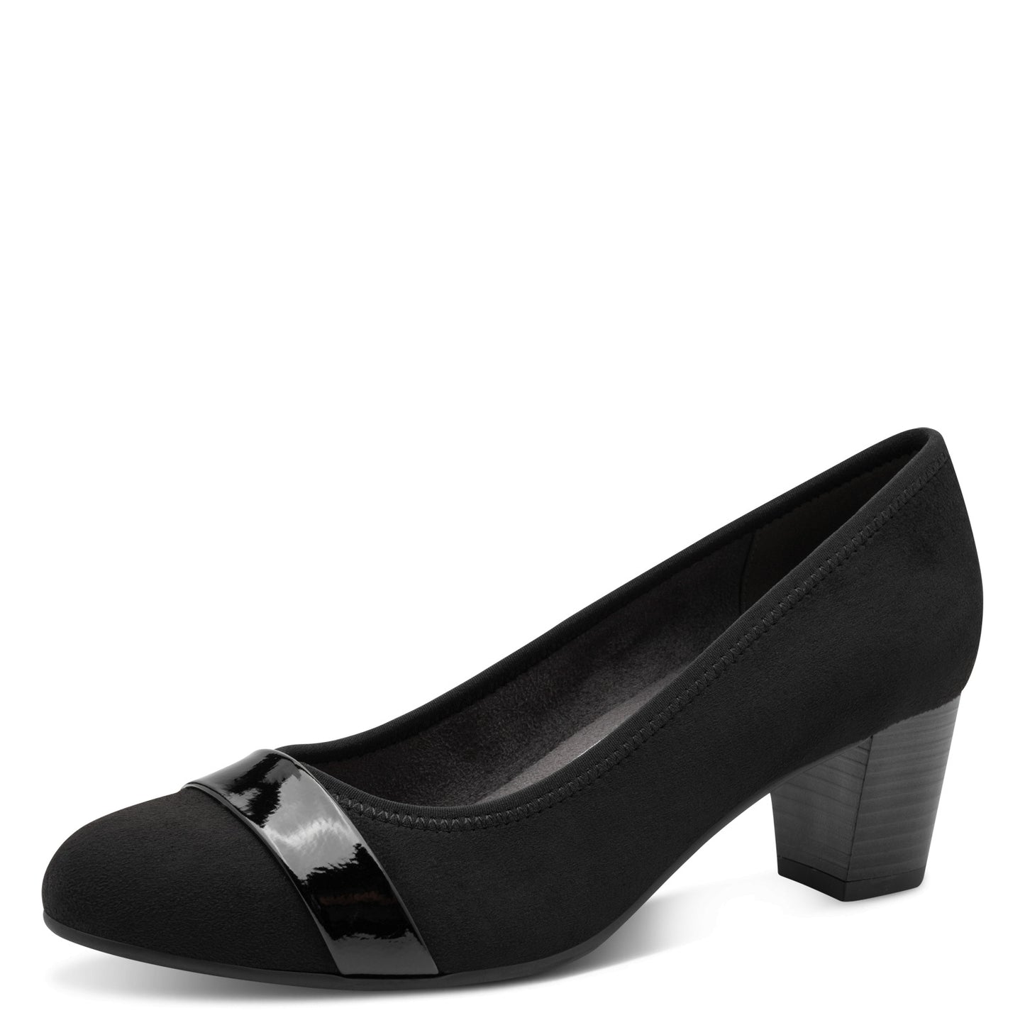 Jana Shoes 8-22467-42 009 H Fit Black/Black Patent Slip On Block Heels