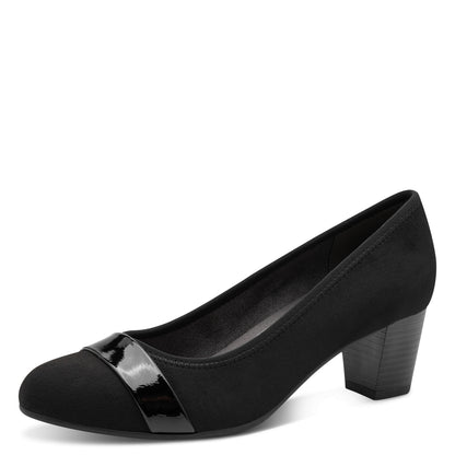 Jana Shoes 8-22467-42 009 H Fit Black/Black Patent Slip On Block Heels